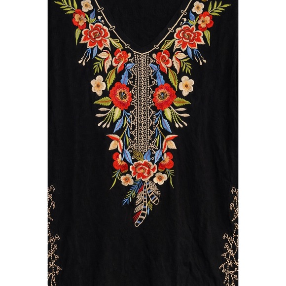 Boho Colorful Embroidered Tunic | Anthropologie-Inspired Floral Artisan Top Boho - Picture 3 of 4